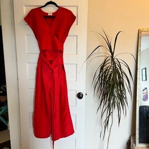 Aritzia Brax Linen Jumpsuit in Goji